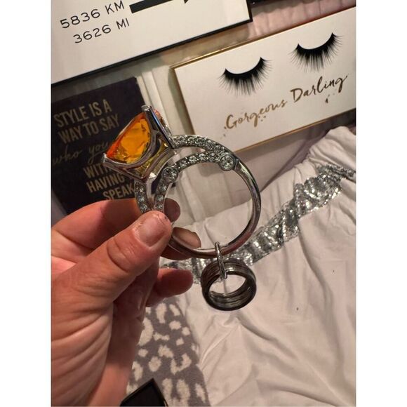 Juicy couture royal heart engagement ring bag charm /fob keychain yellow pave ni - Picture 3 of 8